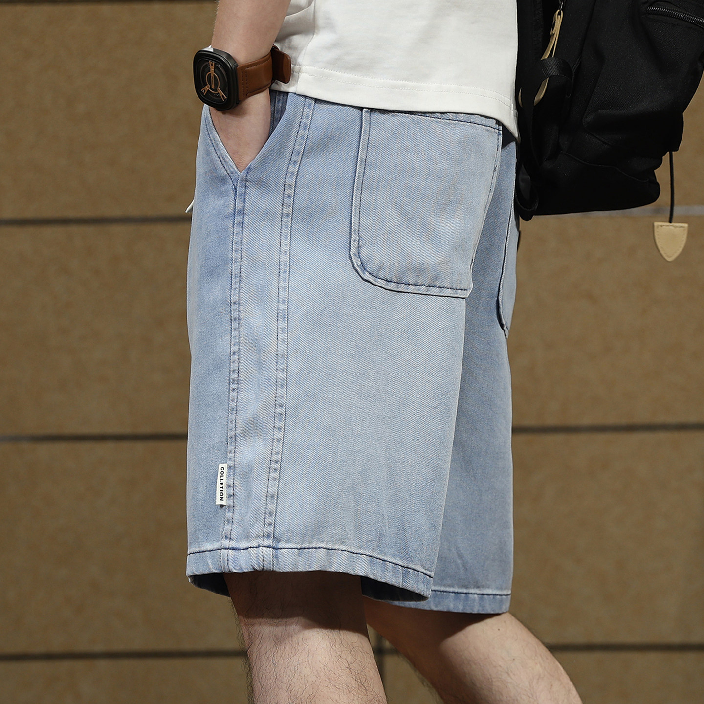 莱赛尔天丝牛仔短裤男宽松大码潮流休闲浅色夏季薄款直筒五分裤