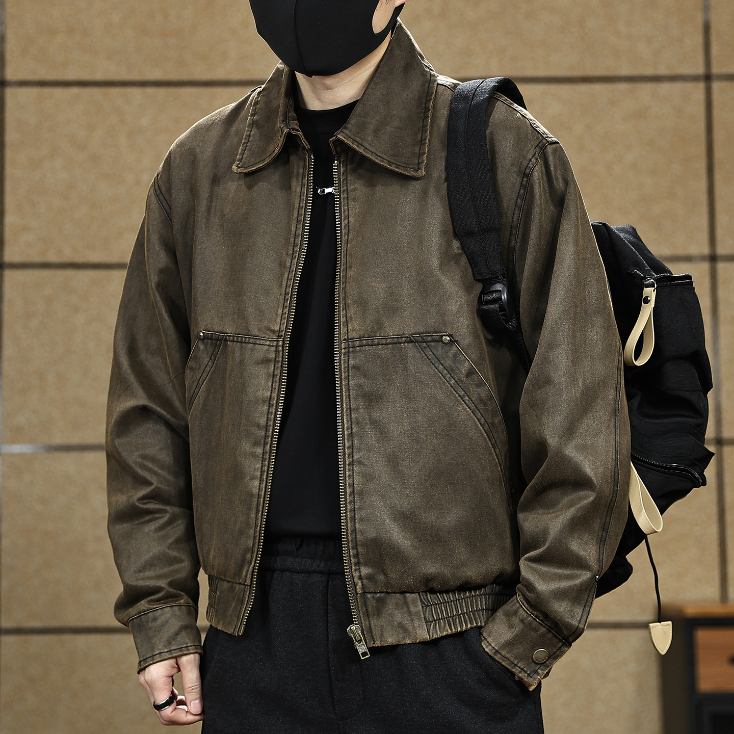 【高端巴恩风短款油蜡皮夹克男】