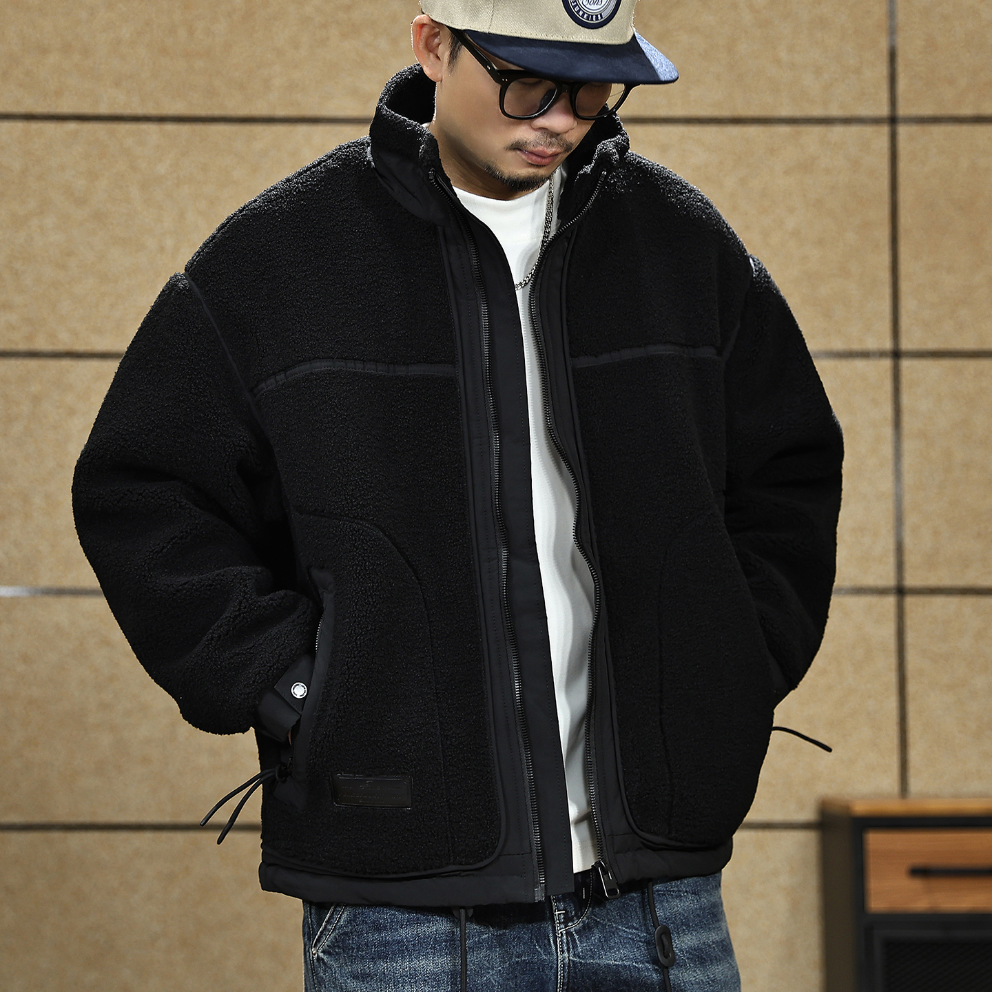 【颗粒绒保暖立领棉服外套男士】