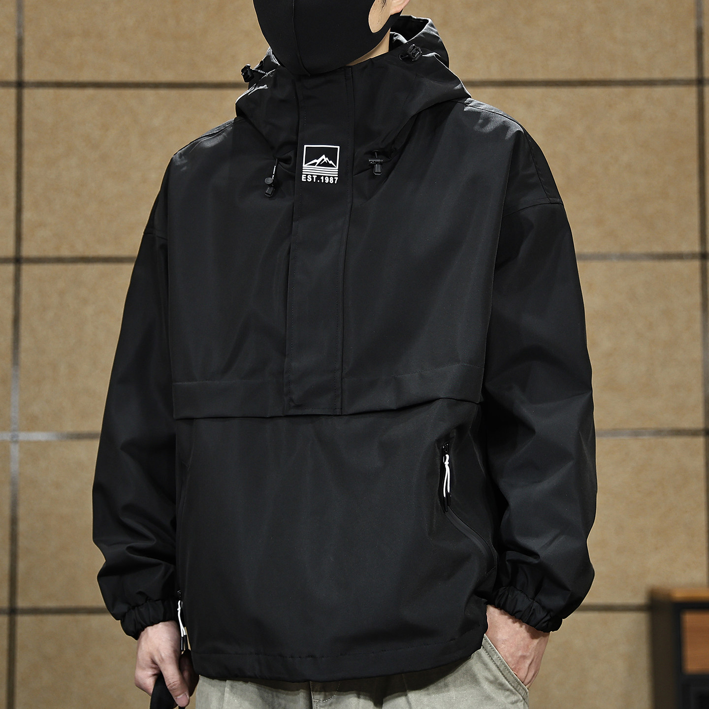 户外美式连帽冲锋夹克男春秋季半拉链工装外套男防风防水登山服男,男装,夹克,淘宝优惠券,粉丝福利购,淘宝优惠卷