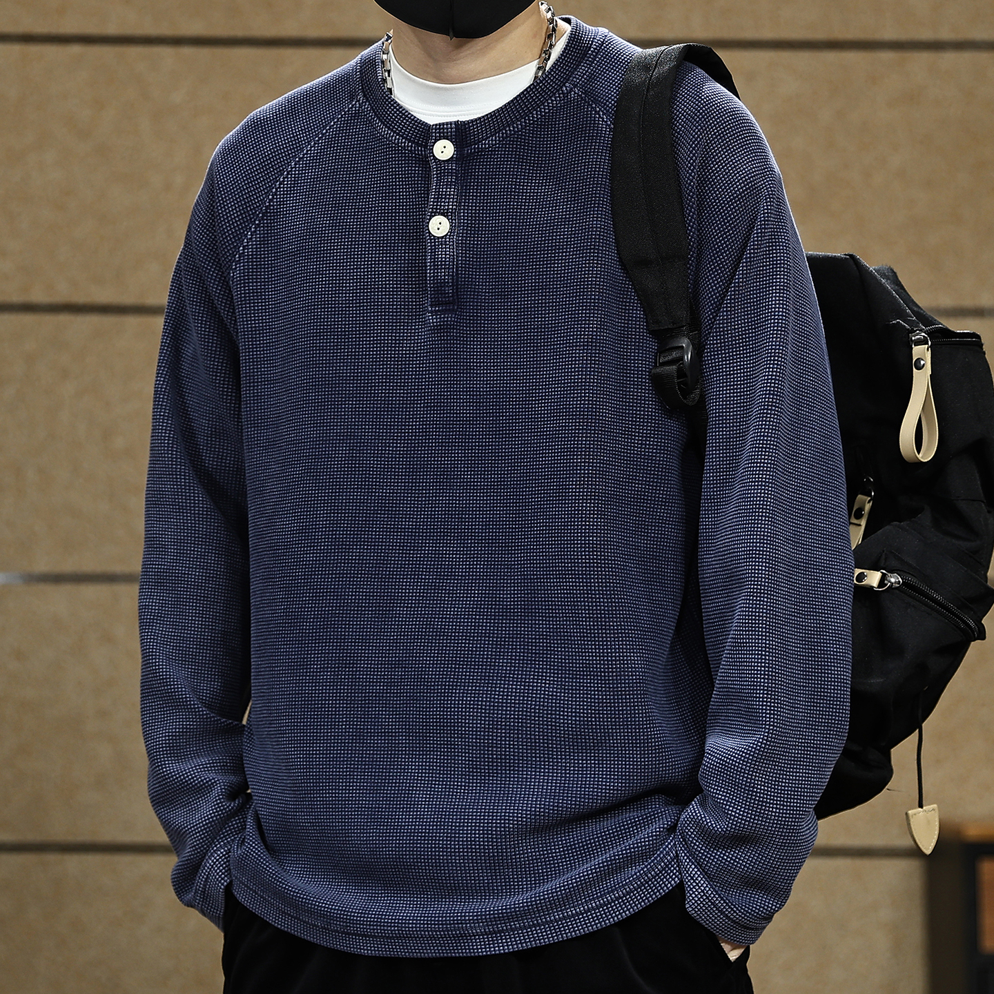 【美式复古华夫格水洗男士T恤】