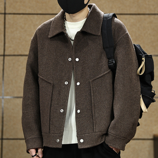 美式双面羊绒短款呢子大衣男士冬季重磅960g翻领保暖毛呢夹克外套
