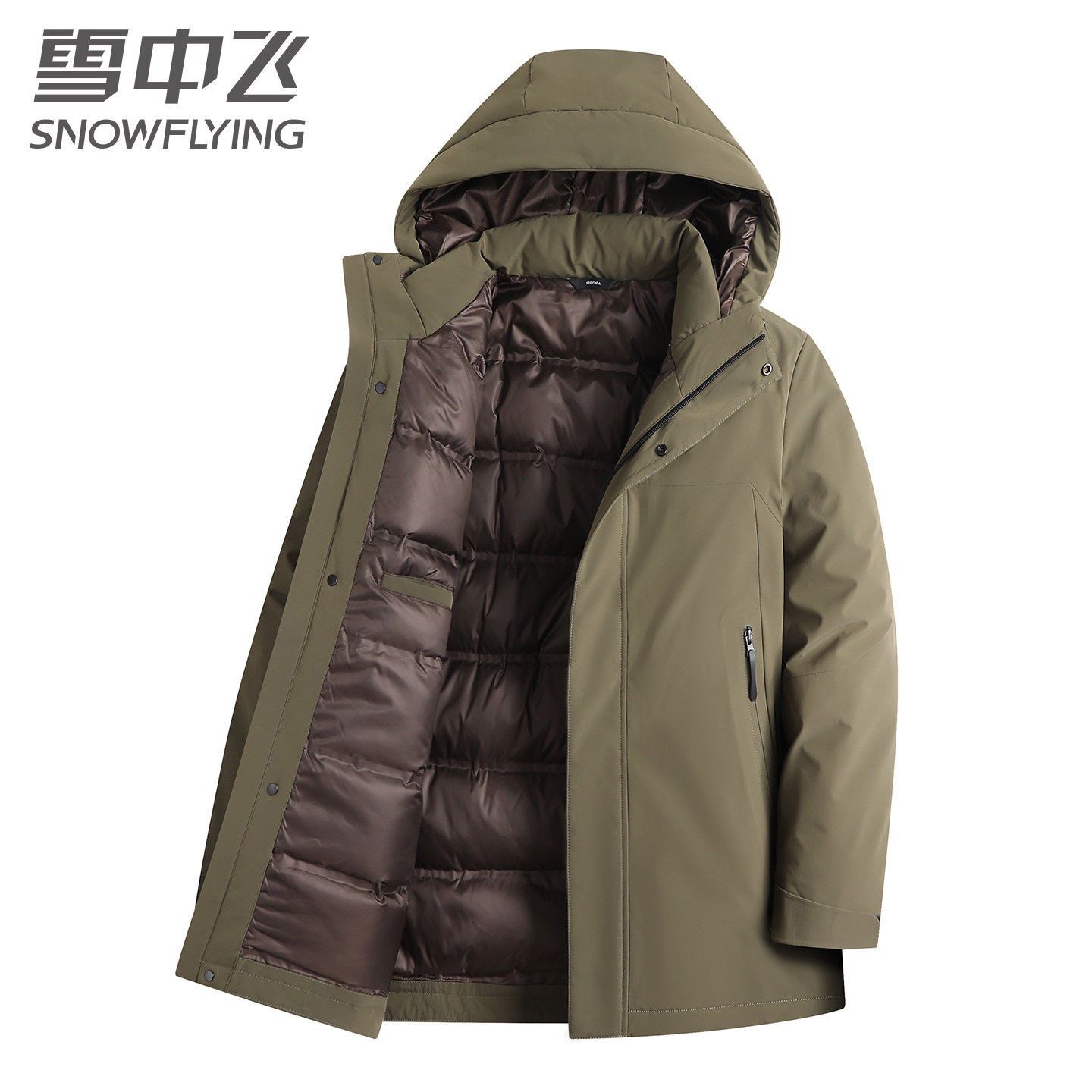 雪中飞羽绒服男防风冬季新款中长款加厚连帽中老年爸爸装冬装外套