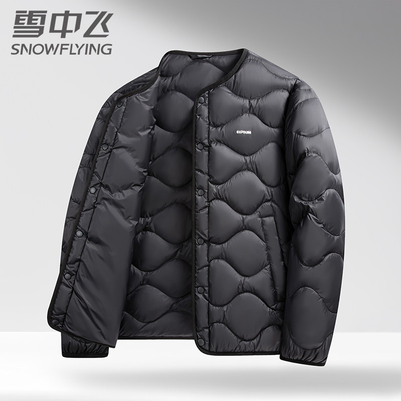 雪中飞羽绒服男士内胆外套25冬季百搭轻薄圆领葫芦纹面包服厚外套