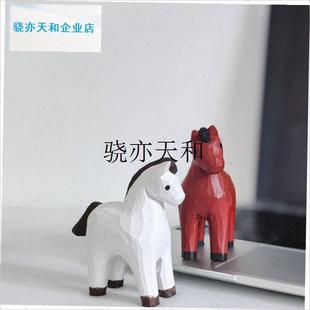 l年生肖手工木雕小摆件可爱小动物桌面装L饰品马到成功办公室摆件
