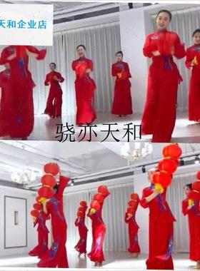 l年元旦表演专用祖国你好红色灯笼连串可折N叠中国风演出舞蹈道具