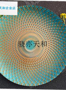 l式风格大号水晶j玻璃水果盘零食盘绿色菠萝盘客厅糖果盘圆形平盘