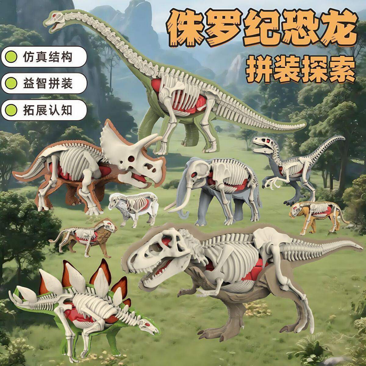2026新款儿童拼装diy恐龙半骨架摆件3d立体拼图模型玩具摆件礼品