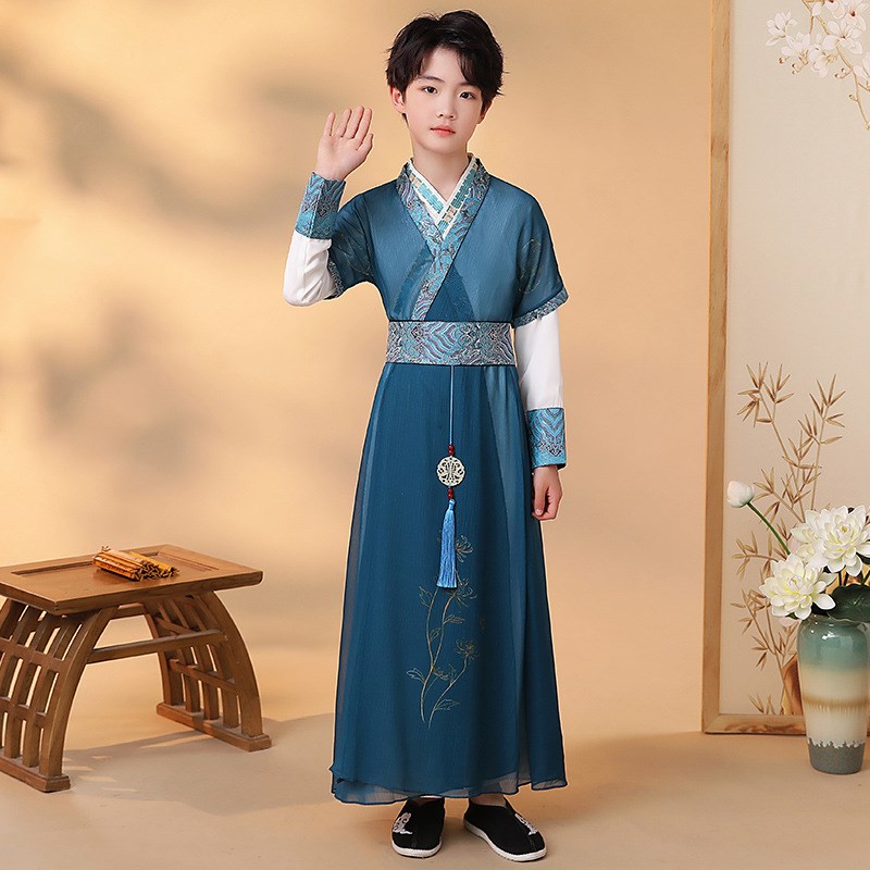 极速男生汉服小学生唐装儿童古装中国风喜庆M书童古风帅气演出服