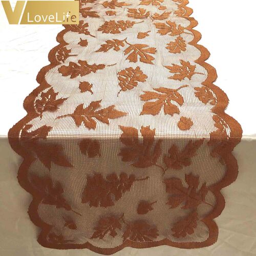 新品Maple Leaf Lace Table Runzner Golden Fall Dinner Parties