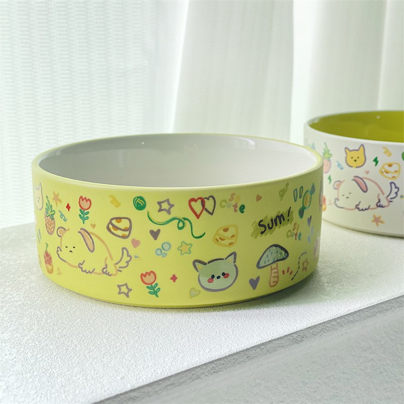 极速内外两色猫碗猫食盆陶瓷狗碗宠物用品猫咪喂水V碗防打翻狗粮
