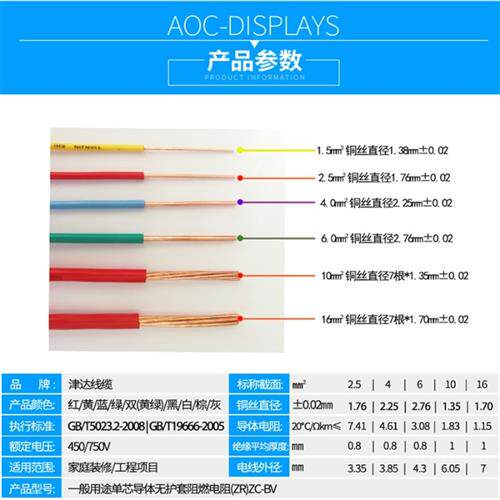 新品津达电线2.5国标4平方铜芯电线1.y5/6/10/G16/25/35/50阻燃BV - 封面