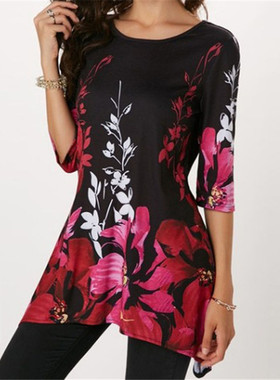 极速4XL Casuahl Summer Shirts Women  Boho Floral Print Stch