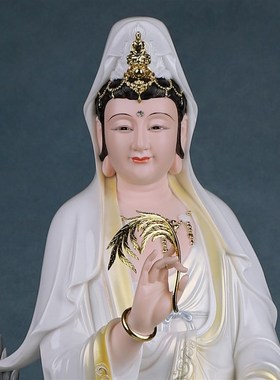 极速仿瓷站龙观音家用摆件树脂彩绘观音菩萨慈航道U人居家客厅工