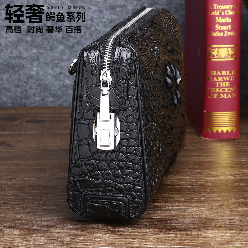 泰国轻奢鳄鱼皮手包男真皮正品高级质感大容量密码锁手抓包手拿包