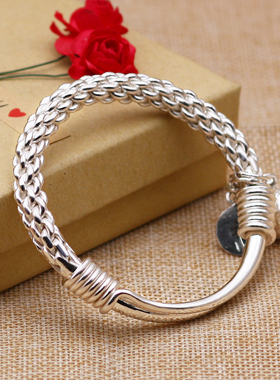 定制桂花手镯999纯银芙蓉