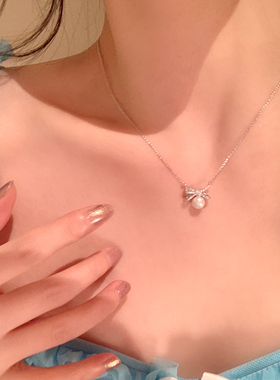 珍珠蝴蝶结项链配饰女新款