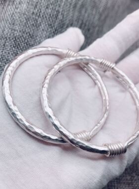 足银999纯手镯女实心锤纹