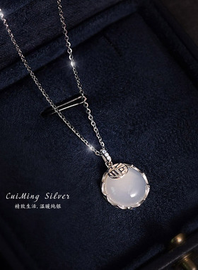 项链女纯银2024年新款饰品福字玉髓百搭锁骨链潮高级感中国风