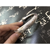 999纯银手镯女款 复古实心银手镯民族风盛放牡丹雕花定制纯手工