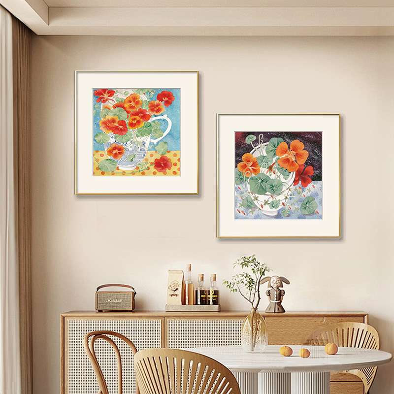 现代文艺花卉餐厅背景装饰画温馨民宿酒店入户壁画厨房清新挂画图片