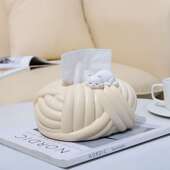 如果创意猫咪毛线球纸巾收纳盒家居装 饰品简约客厅桌面摆件抽纸盒