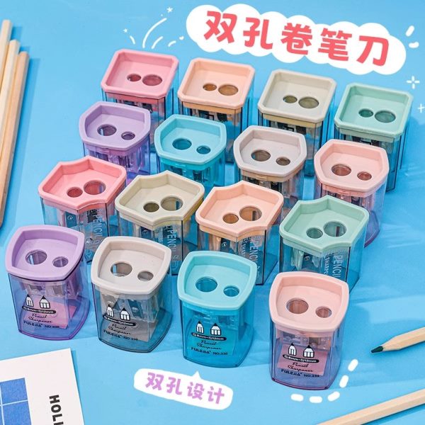 莫兰迪色卷笔刀小学生削双孔笔铅笔刀儿童透明转笔刀手动创意文具