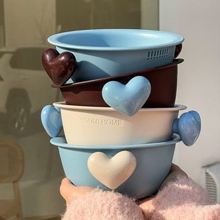 爱果盘碗双层机加厚2025水果家用心沥水篮小号盆可洗 耐高温新款