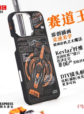 LLC适用苹果iPhone16ProMax赛道王凯夫拉手机壳外置MagSafe磁吸半包新款超薄碳纤维纹保护壳