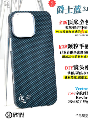 LLC适用苹果iPhone16ProMax爵士蓝3.0凯夫拉手机壳外置MagSafe磁吸半包新款超薄碳纤维纹保护壳