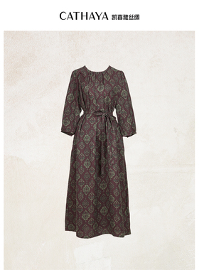 CATHAYA/凯喜雅圆领短袖连衣裙长袖香云纱礼服时尚SIK2FLJM509