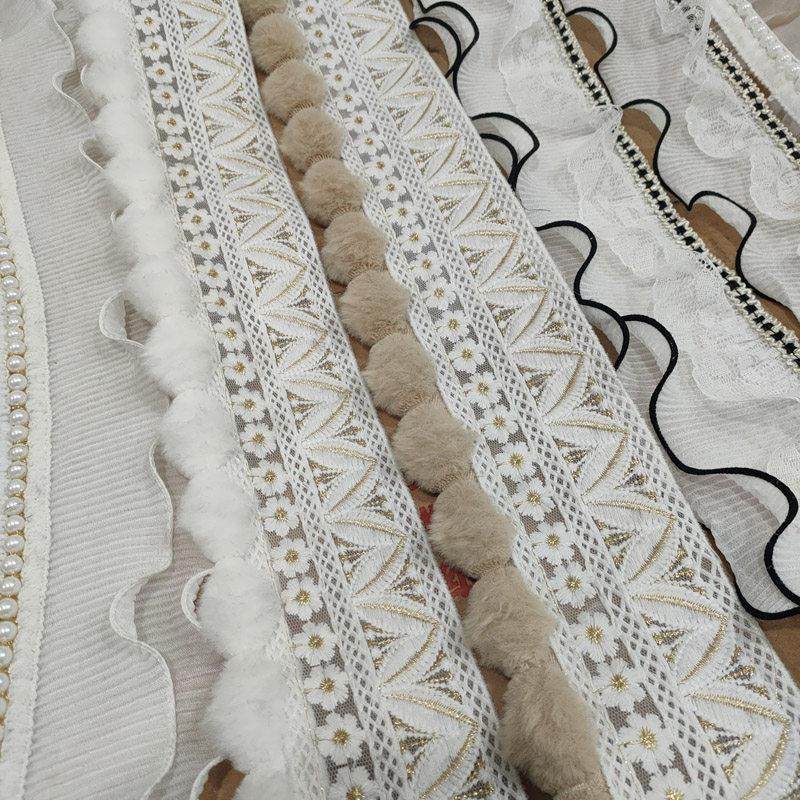 新款网红球球立边8.5公分窗帘刺绣水溶蕾丝毛毛球花边辅料配件