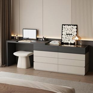 集物所制梳妆台斗柜一体意式极简伸缩卧室床尾斗柜实木翻盖梳妆台