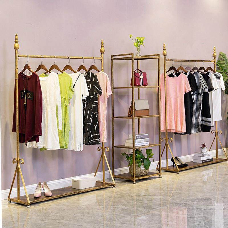 复古服装店展示架男女装店货架陈列架衣服店服装架子落地式挂衣架