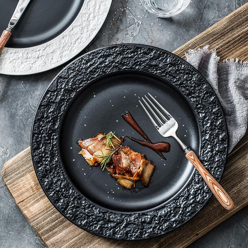 皇家餐西餐盘甜品盘餐具平板牛排盘陶瓷盘创意石纹盘家