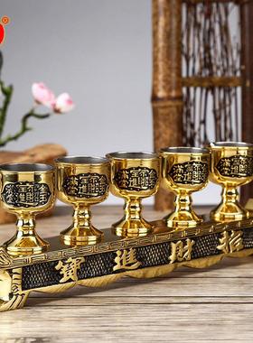 黄铜招财酒杯供台香案佛台 家用财神爷供奉铜杯供佛用品贡台摆件