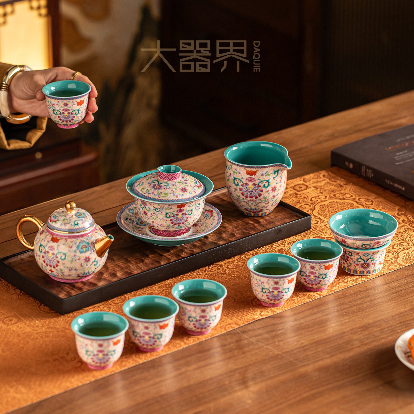 珐瑯彩茶具套组景德镇陶瓷功夫茶具套组珐瑯彩盖碗茶杯高档礼盒装