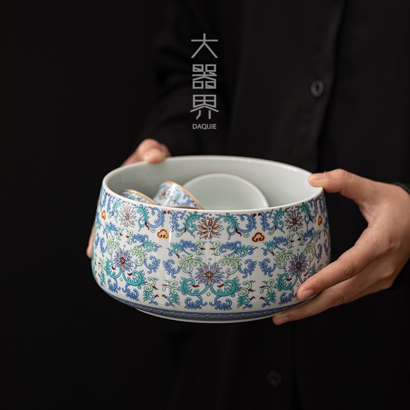 大器界珐瑯彩陶瓷大号茶洗家用茶缸水盂水洗笔洗缸茶水缸茶道配件