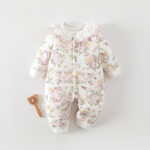 宝宝森系夹棉连体哈衣男女宝宝A类春秋冬60g棉对开连体