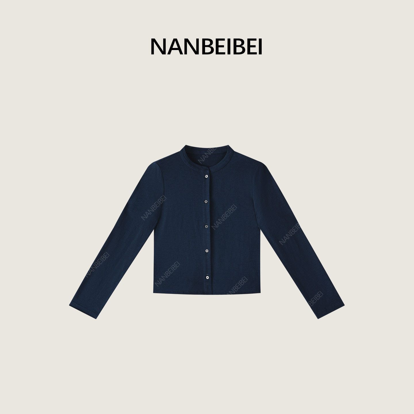 NANBEIBEI南北贝夏季新款小众上衣女洋气设计感圆领长袖纽扣衬衫