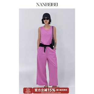 NANBEIBEI南北贝女款夏季上衣裤子两件宽松舒适轻薄休闲运动套装