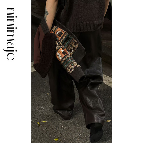 宽松皮裤女外穿冬季高腰做旧裤子