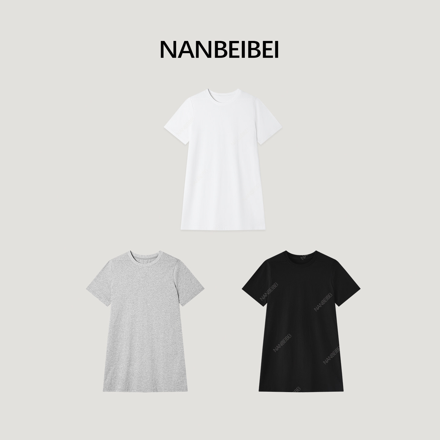 NANBEIBEI南北贝纯色百搭极简纯棉T恤女夏季薄款短袖圆领长款上衣