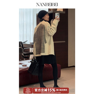 NANBEIBEI南北贝女款秋季杏色高级百搭简约长袖印花西装外套