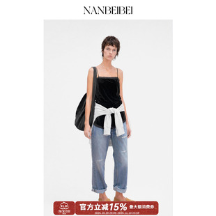 NANBEIBEI南北贝女款黑色气质吊带连衣裙短款透气休闲轻薄裙子