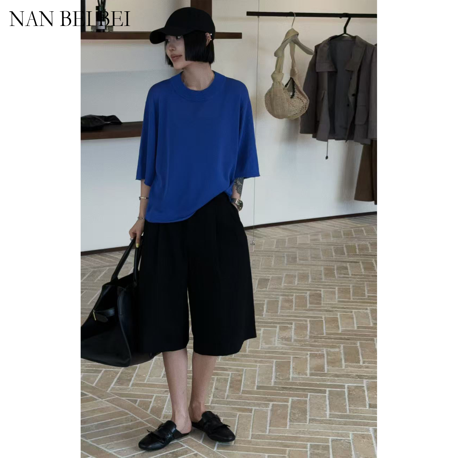 简约纯色百搭针织小卷边短袖T恤