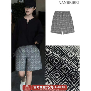 NANBEIBEI【南北贝】‘粗花布’ 小众设计款百搭几何菱格图案短裤