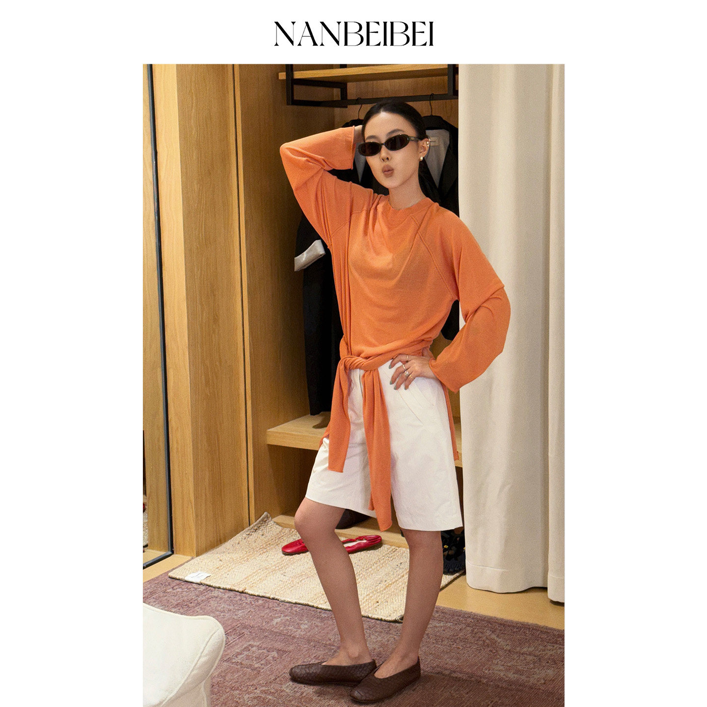 NANBEIBEI南北贝纯色橘色上衣高级感洋气宽松休闲女装防晒t恤