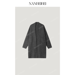 NANBEIBEI南北贝 女士秋季韩版休闲长款过膝羊毛落肩开衫保暖大衣