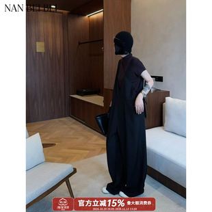 NANBEIBEI【南北贝】‘背带裤’小众设计款百搭随性垂坠感背带裤
